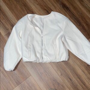 A new day Women’s cream jacket, balloon bubble hem bomber jacket